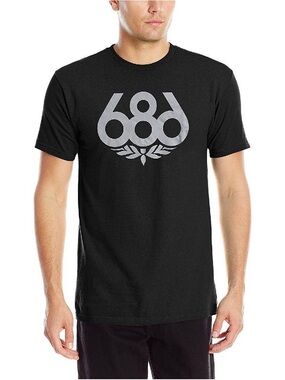 686 Black Wreath Crewneck Tee with Silver Logo